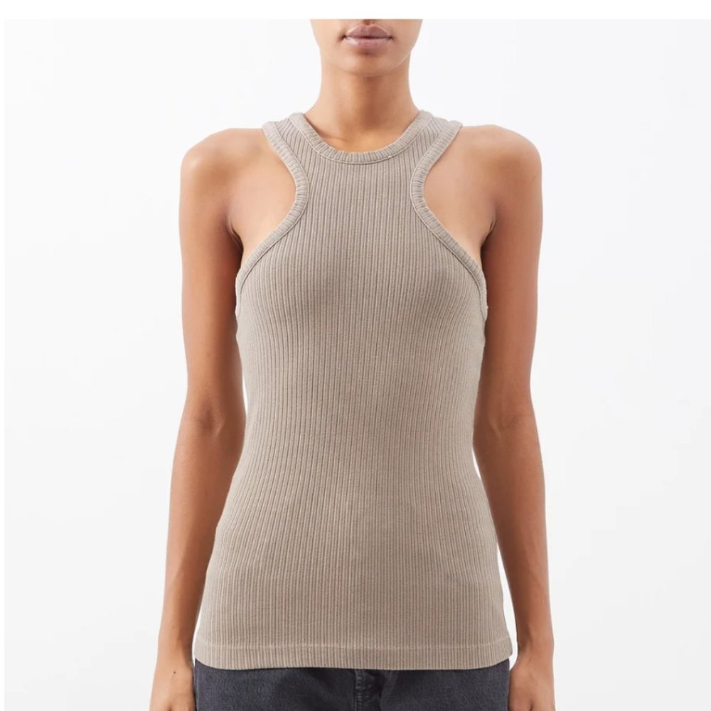 NWT Small AGOLDE Bea Cut-Away Cotton Light Brown Ribbed Tank